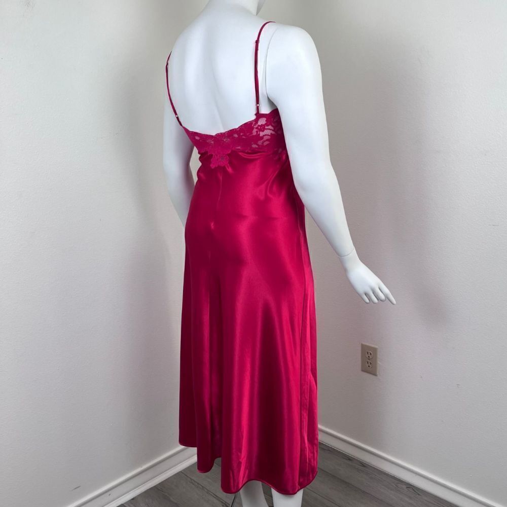 Victoria's Secret Red Sheer Lace Satin Size L Romantic Midi Slip Y2K Sexy Dress - Picture 8 of 14